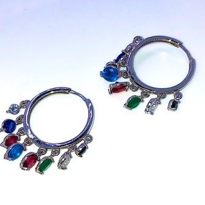 STERLING SILVER EARRINGS WITH DANGLING MULTI GEMSTONES